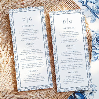 Elegant Blue Chinoiserie Wedding Menu Menükarte
