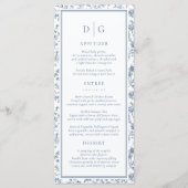 Elegant Blue Chinoiserie Wedding Menu Menükarte (Vorderseite)