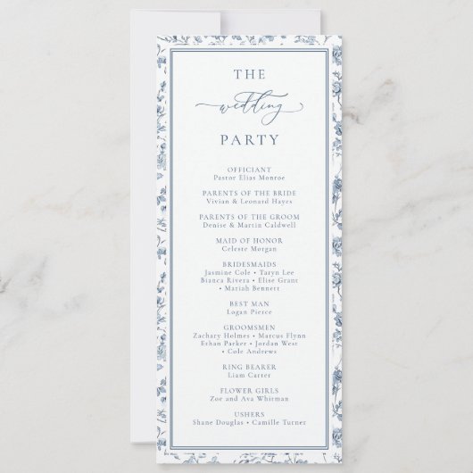 Elegant Blue Chinoiserie Wedding Program Einladung (Rückseite)