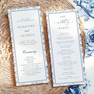 Elegant Blue Chinoiserie Wedding Program Einladung