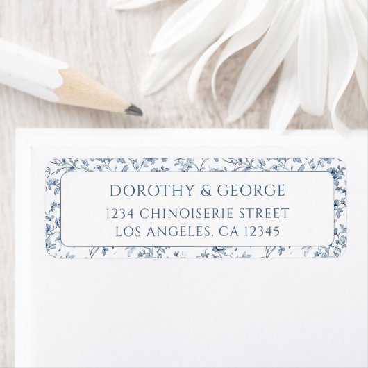 Elegant Blue Chinoiserie Wedding Return Address (Insitu)