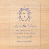 Elegant Blue Chinoiserie Wedding Save the Date Acryleinladungen (Vorderseite)