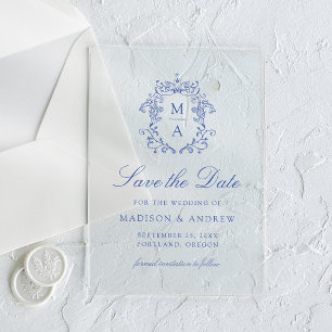 Elegant Blue Chinoiserie Wedding Save the Date Acryleinladungen
