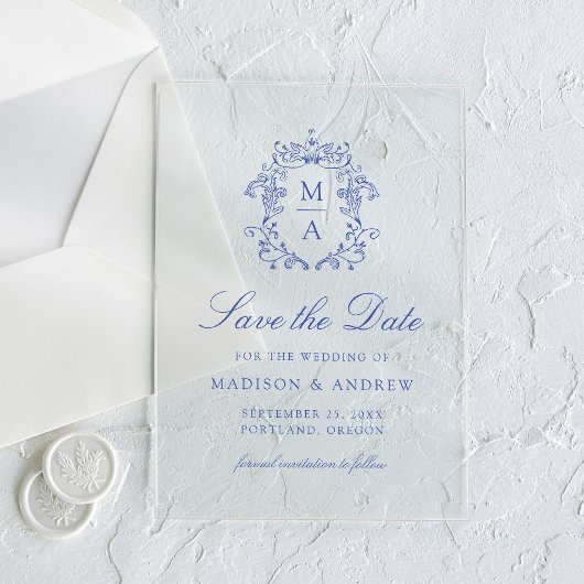 Elegant Blue Chinoiserie Wedding Save the Date Acryleinladungen