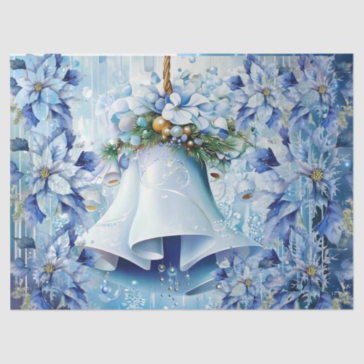Elegant Blue Christmas Floral Bells Decoupage Seidenpapier (Vorderseite)