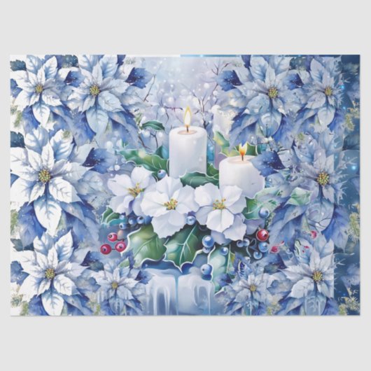 Elegant Blue Christmas Floral Candles Decoupage Seidenpapier (Vorderseite)