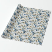 Elegant Blue Christmas Floral Geschenkpapier (Ungerollt)