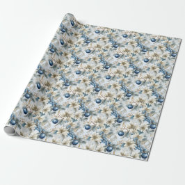Elegant Blue Christmas Floral Geschenkpapier