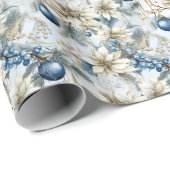 Elegant Blue Christmas Floral Geschenkpapier (Rolleneckpunkt)