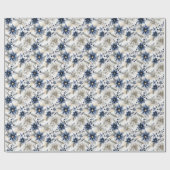 Elegant Blue Christmas Floral Geschenkpapier (Flach)