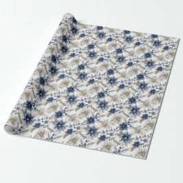 Elegant Blue Christmas Floral Geschenkpapier