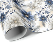 Elegant Blue Christmas Floral Geschenkpapier (Rolleneckpunkt)