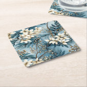 Elegant Blue Christmas Florals Rechteckiger Pappuntersetzer (angewinkelt)