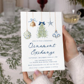 Elegant Blue Christmas Ornament Exchange Einladung