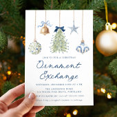 Elegant Blue Christmas Ornament Exchange Einladung