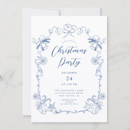 Elegant Blue Christmas Party Invitation Einladung (Vorderseite)