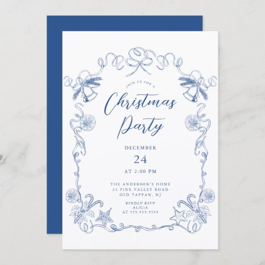 Elegant Blue Christmas Party Invitation Einladung (Vorne/Hinten)