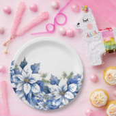 Elegant Blue Christmas Poinsettia Pappteller (Party)