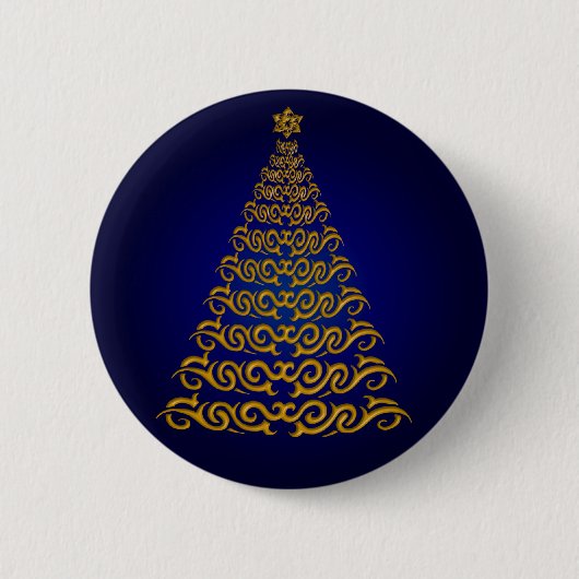 Elegant Blue Christmas Tree Button (Vorderseite)