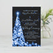 Elegant Blue Christmas Tree Holiday Wedding Einladung (Stehend Vorderseite)