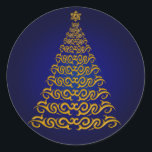 Elegant Blue Christmas Tree Stickers<br><div class="desc">Mit diesen eleganten Goldbaumaufklebern mit blauem Hintergrund erleben Sie den Urlaubssinn.</div>