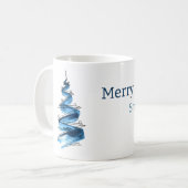 Elegant Blue Christmas Tree Watercolor Kaffeetasse (Vorderseite Links)