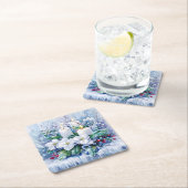 Elegant Blue Christmas White Poinsettia & Candles Rechteckiger Pappuntersetzer (Vor Ort)