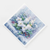 Elegant Blue Christmas White Poinsettia Candles Serviette (Ecke)