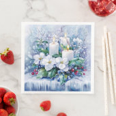 Elegant Blue Christmas White Poinsettia Candles Serviette (Beispiel)