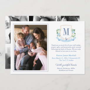 Elegant Blue Coastal Monogram 6 Fotos Baby Birth Ankündigung
