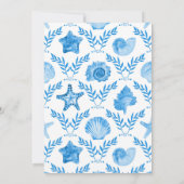 Elegant Blue Coastal Seashell and Coral Wedding Einladung (Rückseite)