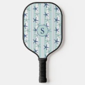 Elegant Blue Coastal Starfish Mit Monogramm Pickleball Schläger (Vorderseite)