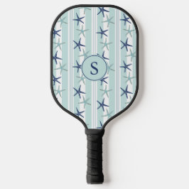 Elegant Blue Coastal Starfish Mit Monogramm Pickleball Schläger