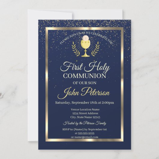 Elegant Blue Confetti Einladung (Vorderseite)