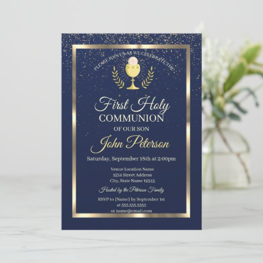 Elegant Blue Confetti Einladung (Stehend Vorderseite)