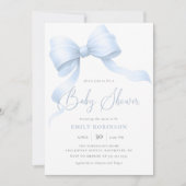 Elegant Blue Coquette Bow Boy Baby Shower Einladung (Vorderseite)