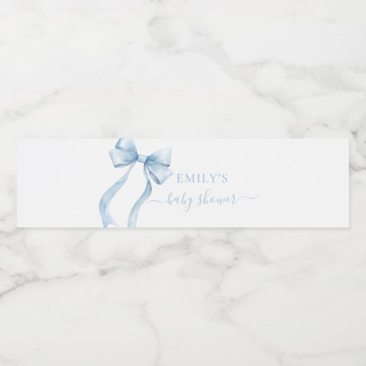 Elegant Blue Coquette Bow Boy Baby Shower Wasserflaschenetikett (Einzelnes Label)