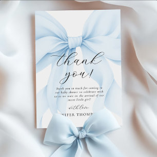 Elegant Blue Coquette Bow Girl Baby Shower Dankeskarte