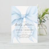 Elegant Blue Coquette Bow Girl Baby Shower Einladung (Stehend Vorderseite)