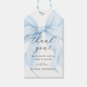 Elegant Blue Coquette Bow Girl Baby Shower Geschenkanhänger (Vorderseite)