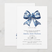 Elegant Blue Coquette Bow Graduation Party Einladung (Vorne/Hinten)