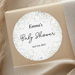 Elegant Blue Cornflower Wildblume Baby Shower Runder Aufkleber