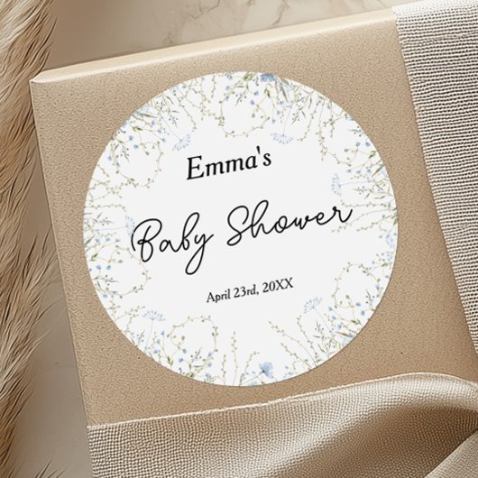 Elegant Blue Cornflower Wildblume Baby Shower Runder Aufkleber