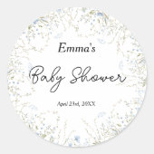 Elegant Blue Cornflower Wildblume Baby Shower Runder Aufkleber (Vorderseite)