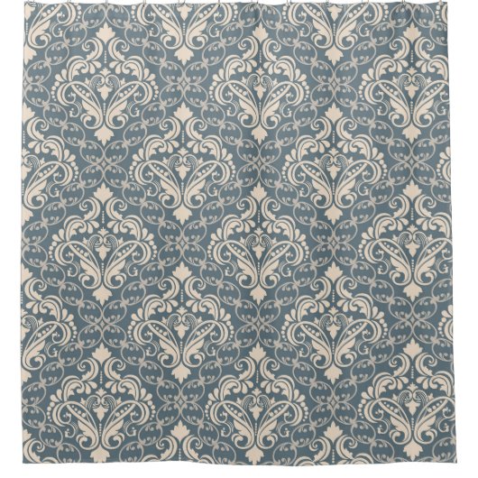 Elegant Blue Cream Damask Duschvorhang (Vorderseite)
