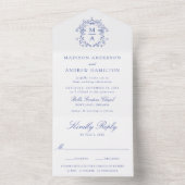 Elegant Blue Crest Chinoiserie Monogram Wedding All In One Einladung (Innen)