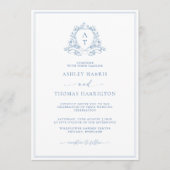 Elegant Blue Crest Monogram Wedding Invitation Einladung (Vorderseite)