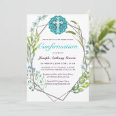 Elegant Blue Cross Botanical Floral Bestätigung Einladung (Stehend Vorderseite)