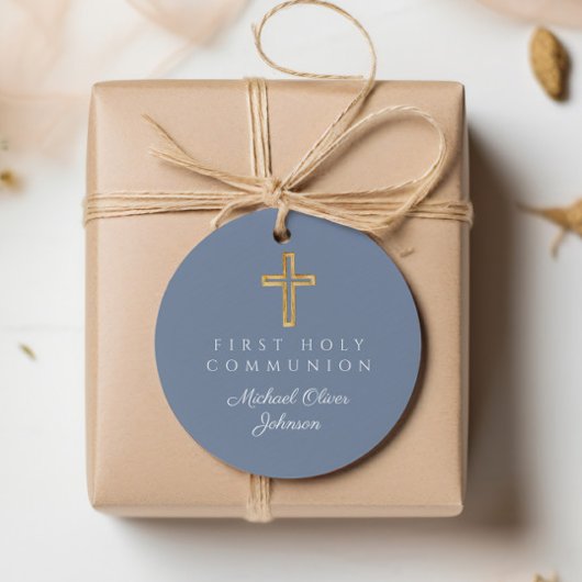 Elegant Blue Cross Boy Erste Kommunalrunde Geschenkanhänger