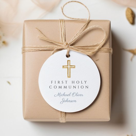 Elegant Blue Cross Boy Erste Kommunalrunde Geschenkanhänger